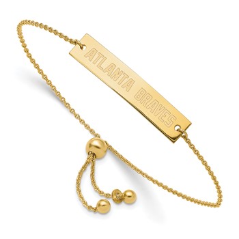 Sterling Silver Gold Plated Major League Baseball LogoArt Atlanta Braves Bar Adjustable Bracelet