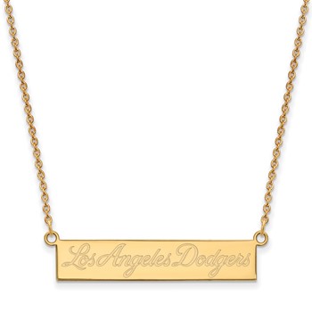 Sterling Silver Gold Plated Major League Baseball LogoArt Los Angeles Dodgers Bar Necklace