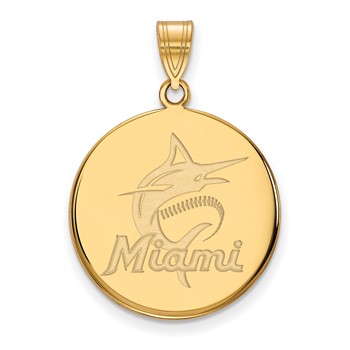 Sterling Silver Gold Plated Major League Baseball LogoArt Miami Marlins Large Disc Pendant