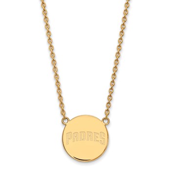 Sterling Silver Gold Plated Major League Baseball LogoArt San Padres Lrg. Disc Pendant Necklace