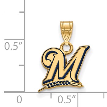Sterling Silver Gold Plated Major League Baseball LogoArt Milwaukee Brewers Enamel Pendant — alternate view