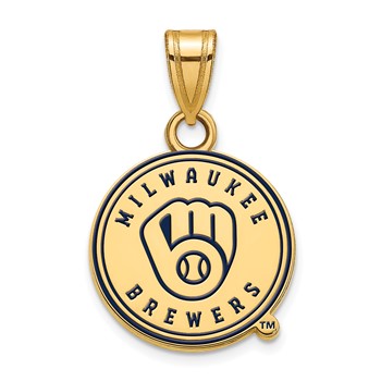Sterling Silver Gold Plated Major League Baseball LogoArt Milwaukee Brewers Enamel Pendant