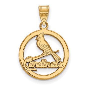 Sterling Silver Gold Plated Major League Baseball LogoArt St. Louis Cardinals Circle Medium Pendant