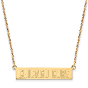 Sterling Silver Gold Plated Major League Baseball LogoArt Chicago Cubs Small Bar Necklace