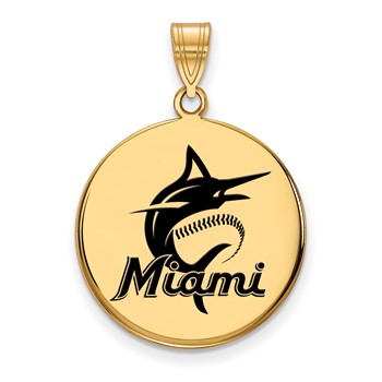 Sterling Silver Gold Plated Major League Baseball LogoArt Miami Marlins Large Enamel Pendant