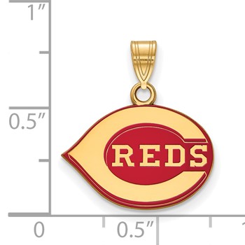 Sterling Silver Gold Plated Major League Baseball LogoArt Cincinnati Reds Enamel Pendant — alternate view