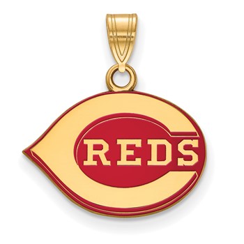 Sterling Silver Gold Plated Major League Baseball LogoArt Cincinnati Reds Enamel Pendant