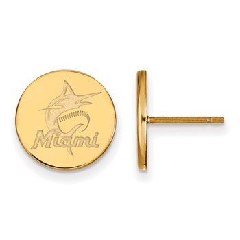 Sterling Silver Gold Plated Major League Baseball LogoArt Miami Marlins Small Post Earrings