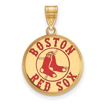 Sterling Silver Gold Plated Major League Baseball LogoArt Boston Red Sox Enamel Pendant