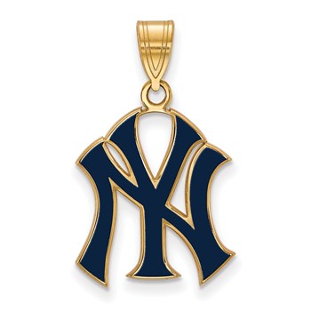 Sterling Silver Gold Plated Major League Baseball LogoArt New York Yankees Enamel Pendant