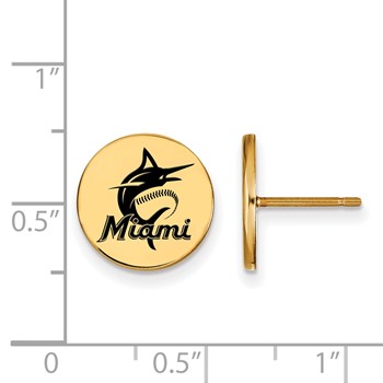 Sterling Silver Gold Plated Major League Baseball LogoArt Miami Marlins Enamel Post Earrings — alternate view