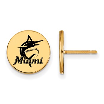 Sterling Silver Gold Plated Major League Baseball LogoArt Miami Marlins Enamel Post Earrings