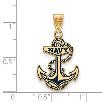 Sterling Silver Gold-plated LogoArt US Naval Academy Anchor Large Enameled Pendant — alternate view