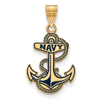 Sterling Silver Gold-plated LogoArt US Naval Academy Anchor Large Enameled Pendant