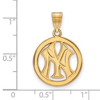 Sterling Silver Gold Plated Major League Baseball LogoArt New York Yankees N-Y Circle Pendant — alternate view
