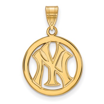 Sterling Silver Gold Plated Major League Baseball LogoArt New York Yankees N-Y Circle Pendant