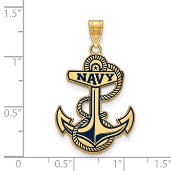 Sterling Silver Gold-plated LogoArt US Naval Academy Anchor Extra Large Enameled Pendant — alternate view