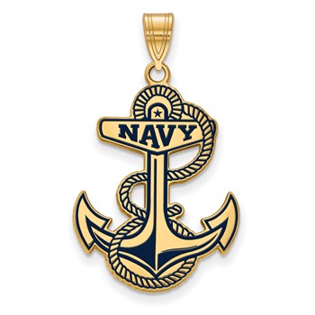 Sterling Silver Gold-plated LogoArt US Naval Academy Anchor Extra Large Enameled Pendant