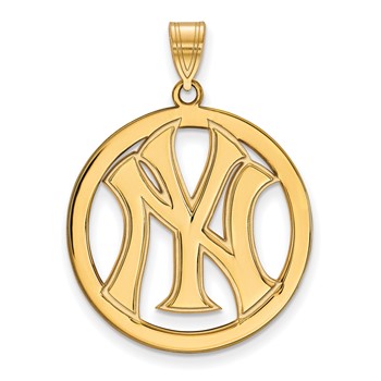 Sterling Silver Gold Plated Major League Baseball LogoArt New York Yankees N-Y Circle Pendant