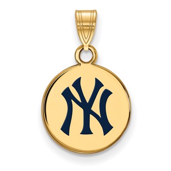 Sterling Silver Gold Plated Major League Baseball LogoArt New York Yankees Enamel Disc Pendant