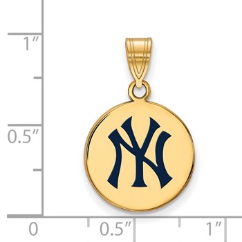 Sterling Silver Gold Plated Major League Baseball LogoArt New York Yankees Enamel Disc Pendant — alternate view