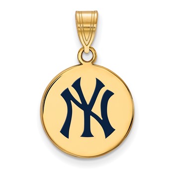 Sterling Silver Gold Plated Major League Baseball LogoArt New York Yankees Enamel Disc Pendant
