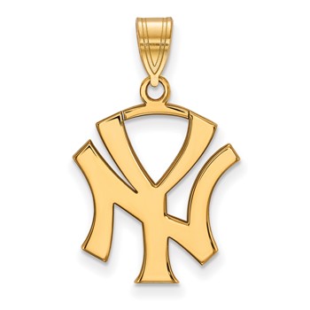 Sterling Silver Gold Plated Major League Baseball LogoArt New York Yankees N-Y Large Pendant