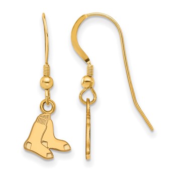 Sterling Silver Gold Plated Major League Baseball LogoArt Boston Red Sox Dangle Earrings