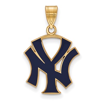 Sterling Silver Gold Plated Major League Baseball LogoArt New York Yankees Enamel Pendant