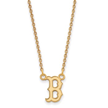 Sterling Silver Gold Plated Major League Baseball LogoArt Boston Red Sox Letter B Necklace