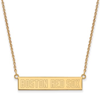 Sterling Silver Gold Plated Major League Baseball LogoArt Boston Red Sox Small Bar Necklace