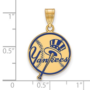 Sterling Silver Gold Plated Major League Baseball LogoArt New York Yankees Hat Enamel Pendant — alternate view