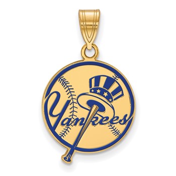 Sterling Silver Gold Plated Major League Baseball LogoArt New York Yankees Hat Enamel Pendant