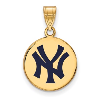 Sterling Silver Gold Plated Major League Baseball LogoArt New York Yankees Enamel Disc Pendant