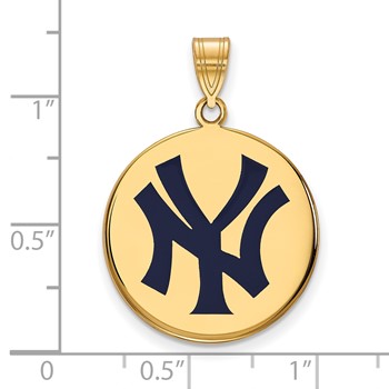 Sterling Silver Gold Plated Major League Baseball LogoArt New York Yankees Enamel Disc Pendant — alternate view