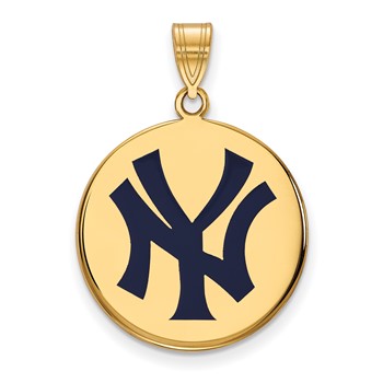 Sterling Silver Gold Plated Major League Baseball LogoArt New York Yankees Enamel Disc Pendant
