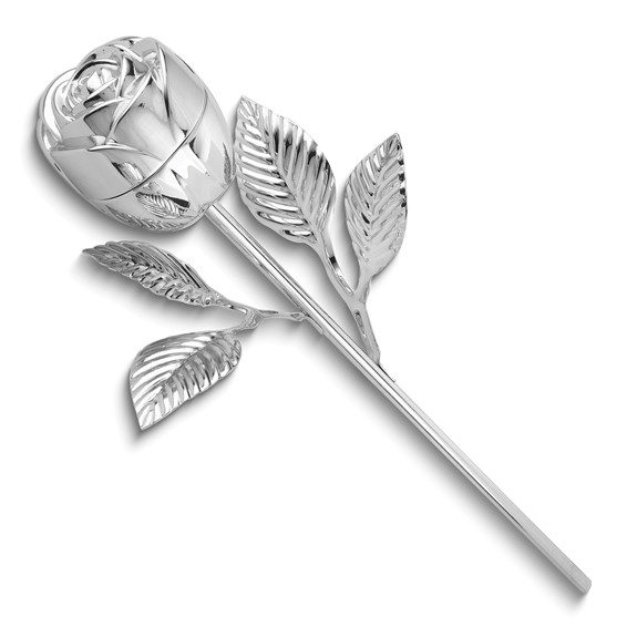 Silver-Plated Long Stem Rose Ring Holder Silver-Plated Long Stem Rose Ring Holder