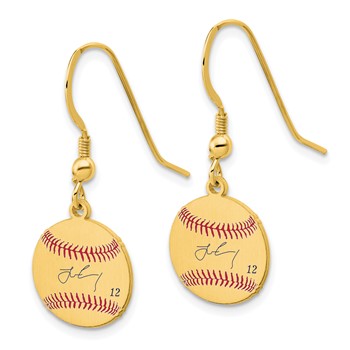 Sterling Silver/Sterling Silver Gold Plated Francisco Lindor Major League Baseball Players Association Signature Epoxy Earrings — alternate view