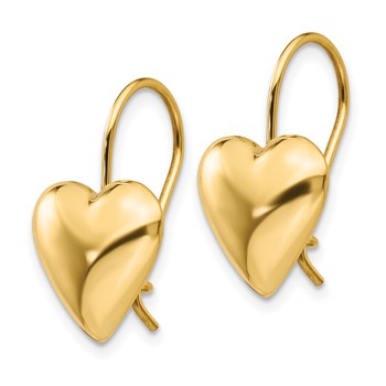14k 11.5mm Polished Puffed Heart Kidney Wire Earrings — alternate view