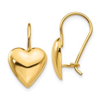 14k 11.5mm Polished Puffed Heart Kidney Wire Earrings