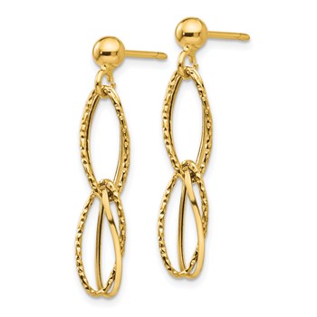 14k Polished Textured Twisted Link Dangle Post Earrings — alternate view