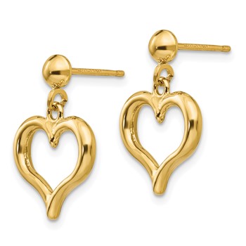 14K Polished Open Heart Dangle Post Earrings — alternate view