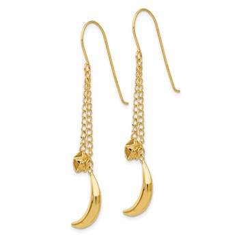 14K Chain Dangle Puffed Moon & Stars Shepherd Hook Earrings — alternate view