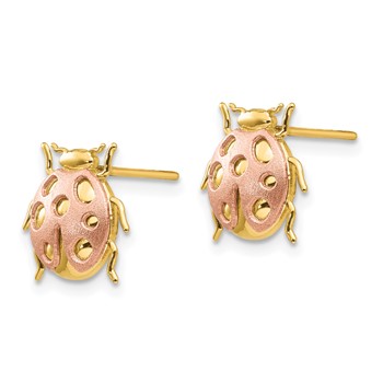 14k Two-Tone Satin and Polished Ladybug Post Earrings — alternate view