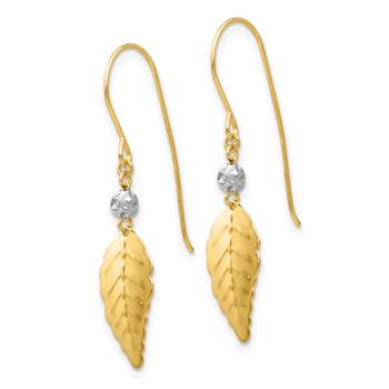 14K Two-tone Stamped Leaf Dangle French Hook Earrings — alternate view