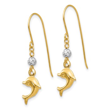 14K Two-tone Puffed Dolphin French Hook Earrings — alternate view