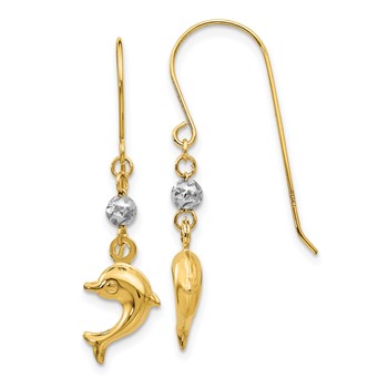 14K Two-tone Puffed Dolphin French Hook Earrings