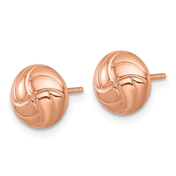 14k Rose Gold 9mm Polished Textured Hollow Button Post Earrings — alternate view