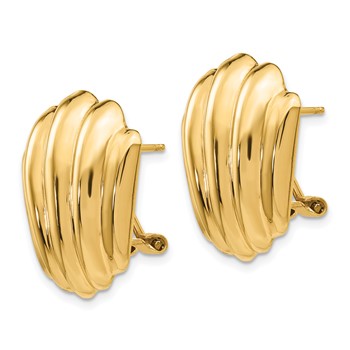 14k Polished Fancy Ribbed Omega Back Post Earrings — alternate view