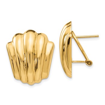 14k Polished Fancy Ribbed Omega Back Post Earrings